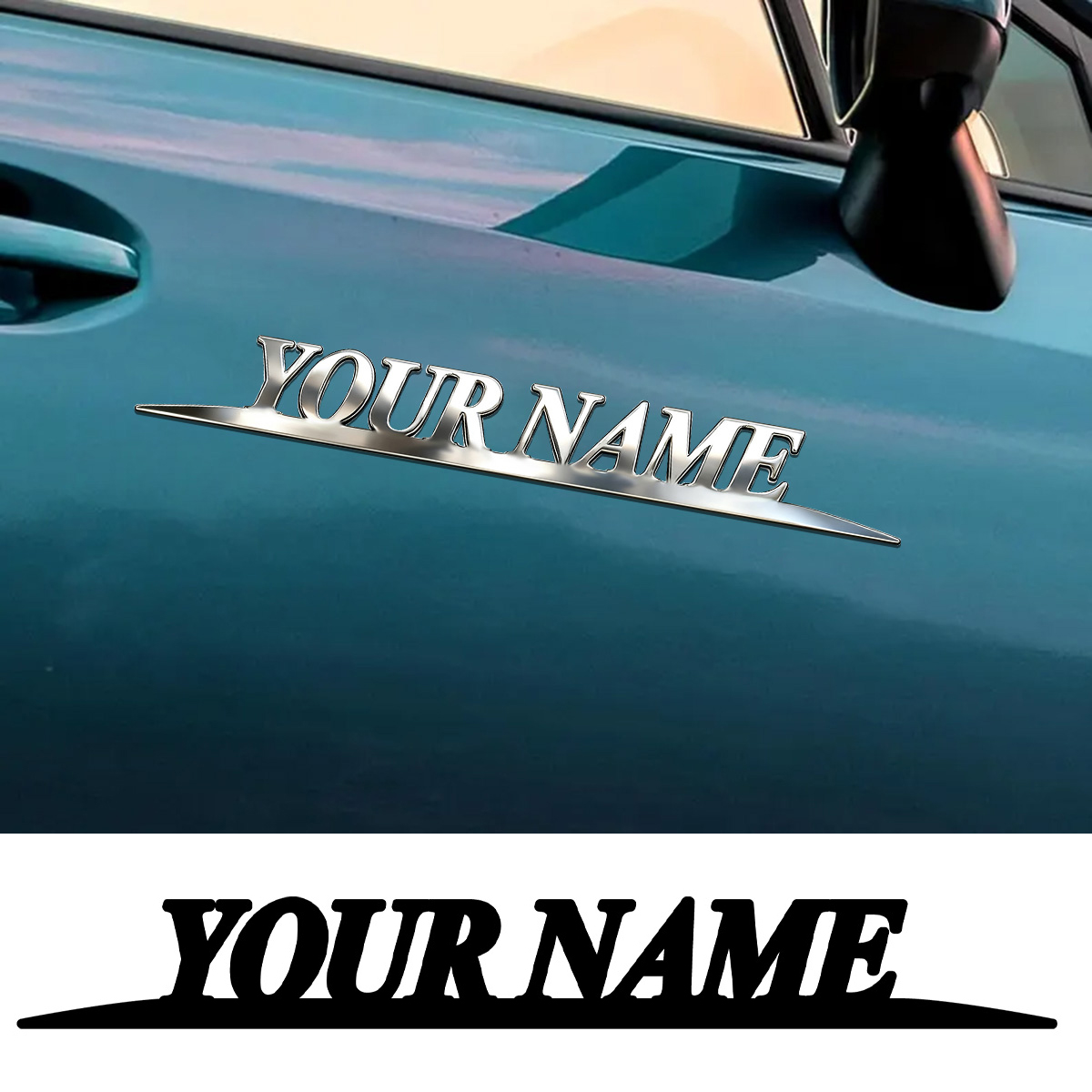 Car Accessories Name - Stiker Nama Trendy Logam Kustom Logo
